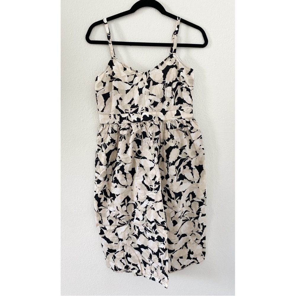 Loft 100% Cotton Neutral Floral Babydoll Shift Dress Size 4 Petite